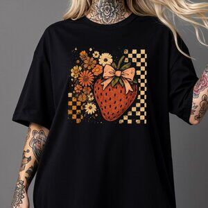 Strawberry Bow T-Shirt, Retro Floral Graphic Tee